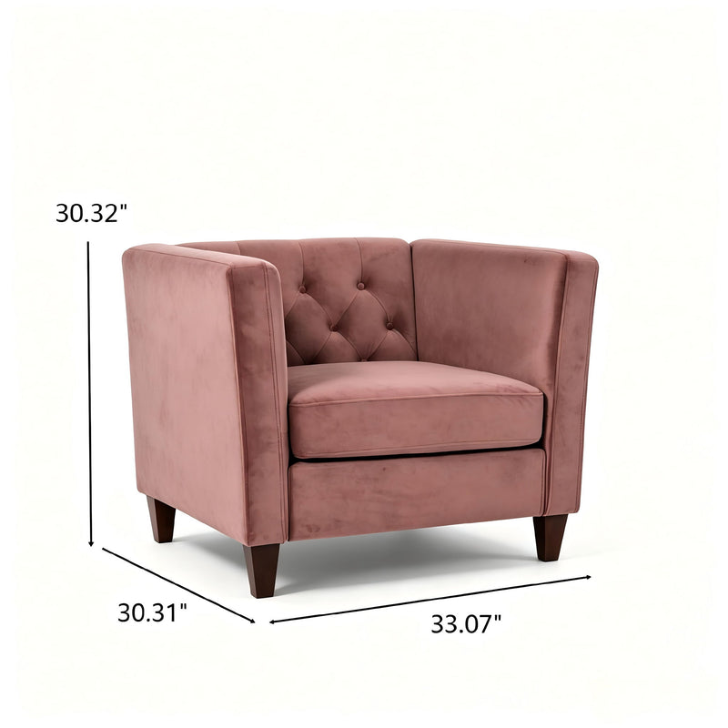 Button Tufted Accent Chair, Square Arms