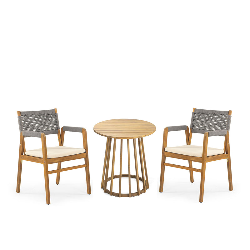 Outdoor 3 Pieces Acacia Wood Dining Set With Cushions