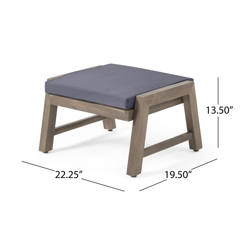 Acacia Wood Outdoor Ottomans With Cushion, (Set of 2)