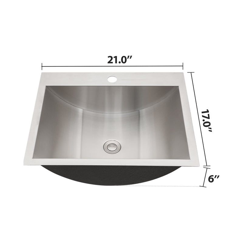 21 X 17" Drop In Bathroom Sink With Pop Up Drain, Stainless Steel Su304, Durable & Rust Resistant, Easy Installation - Brushed Nickel
