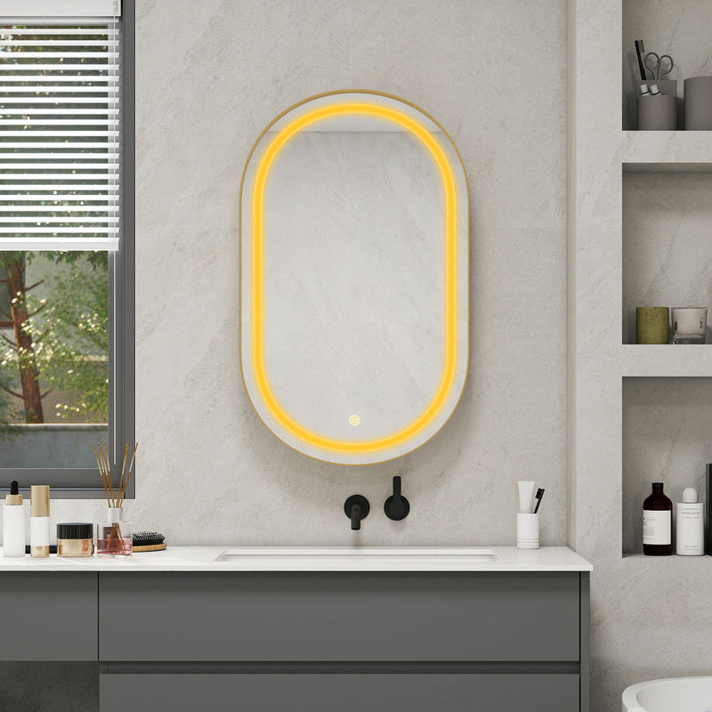 Oval Medicine Cabinet Mirror Bathroom Mirror With Storage Wall Mounted Medicine Mirror Cabinet With LED - Golden