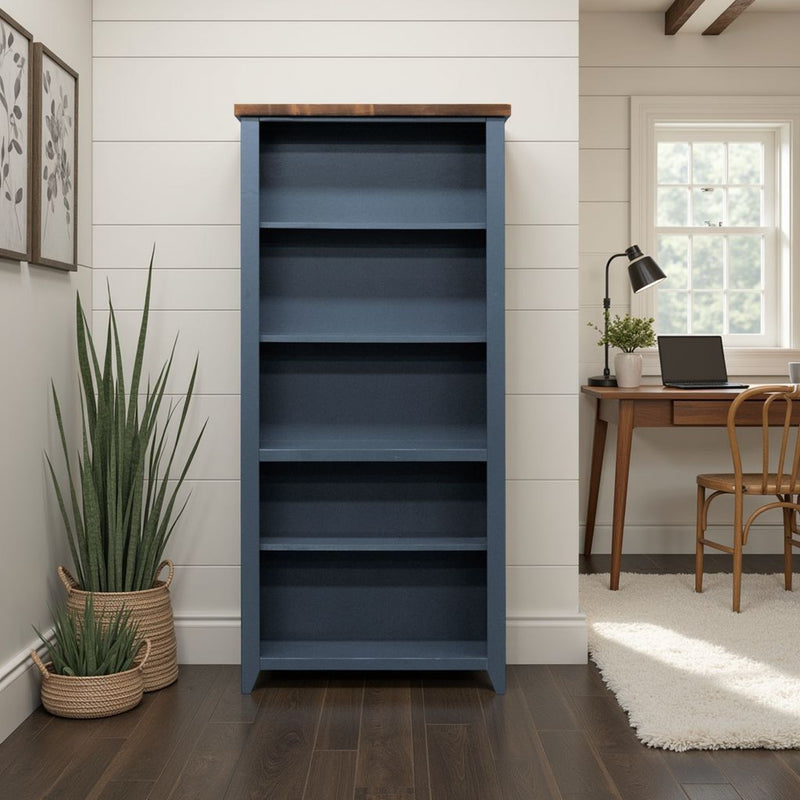 5 Shelf Bookcase - Blue Denim / Whiskey