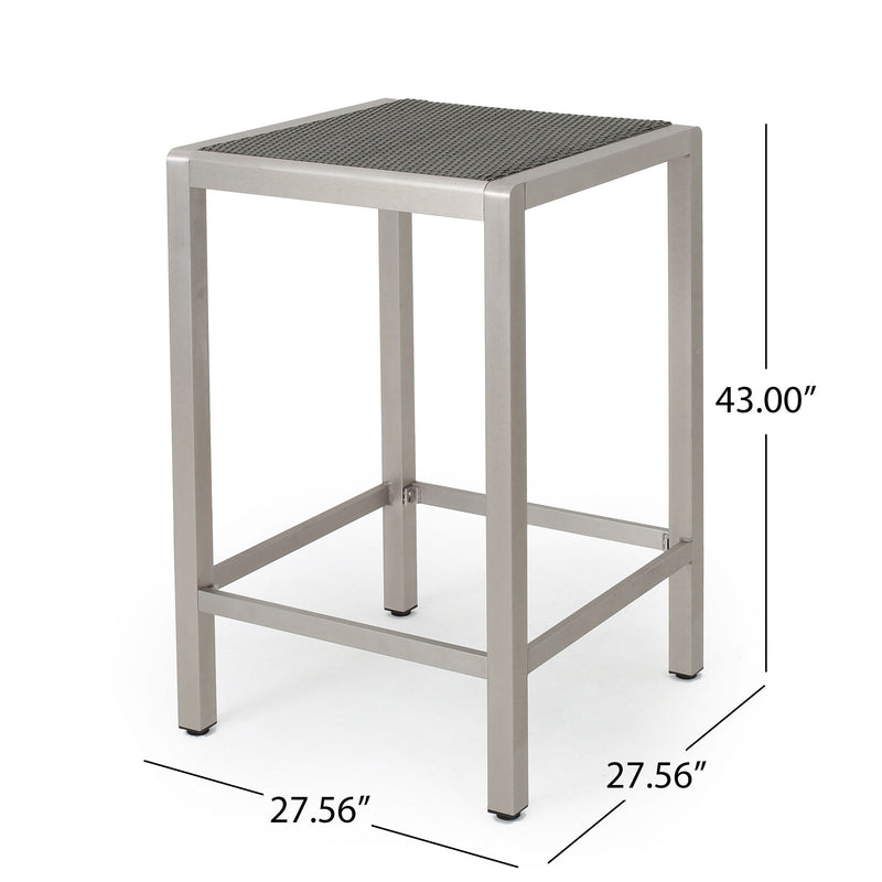 Outdoor 43" Aluminum Bar Table With Rattan Table Top - Gray / Silver
