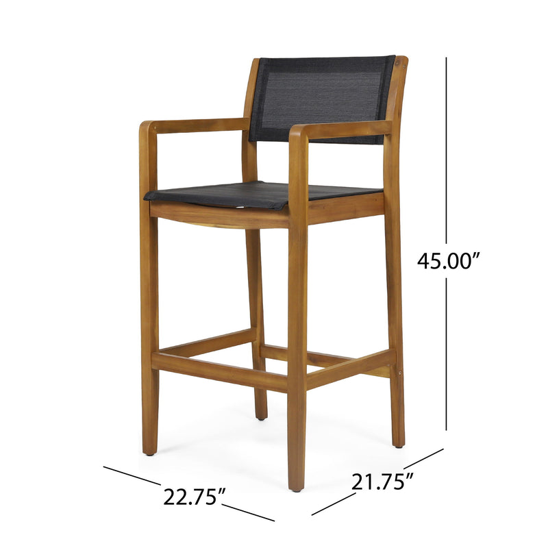 Outdoor Barstool With Woven Wicker And Frame (Set of 2) - Teak