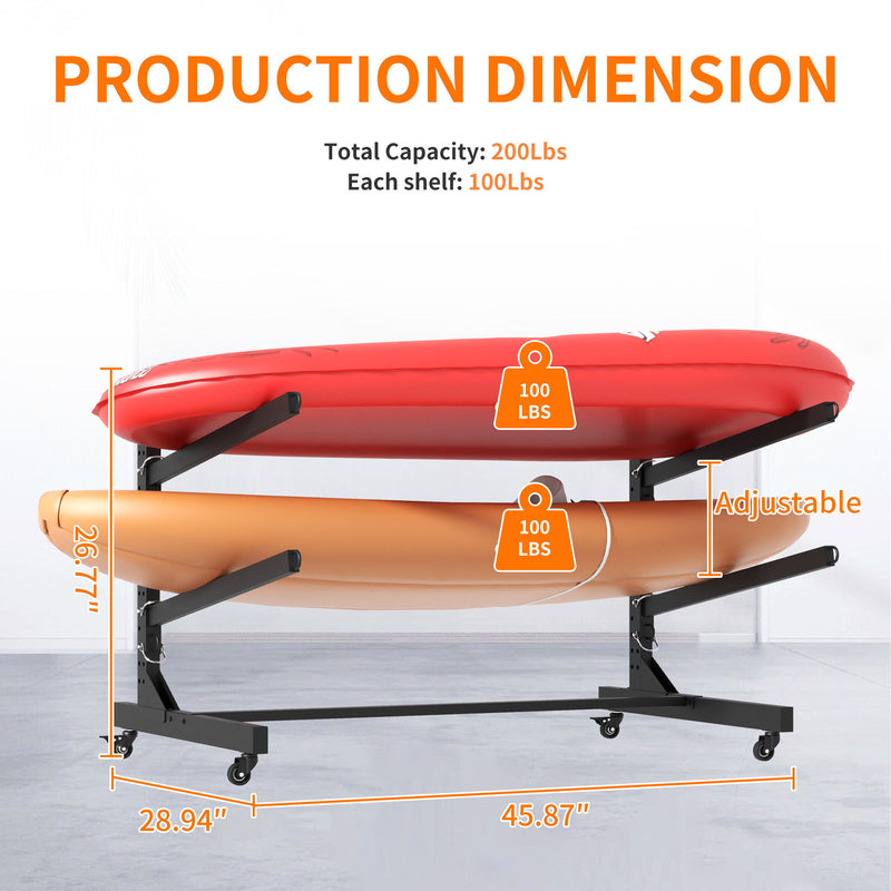 Freestanding Kayak Storage Rack With Lockable Wheels For Kayak, Canoe, Sup & Surfboard