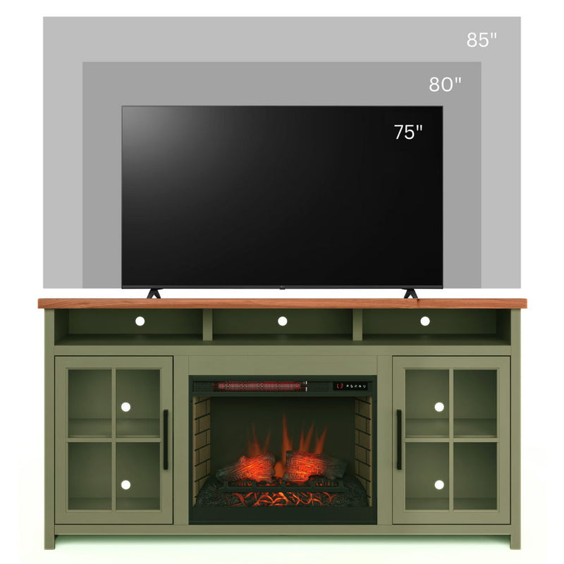 74" Fireplace TV Stand Console For TVs Up To 85" - Sage Green And Fruitwood