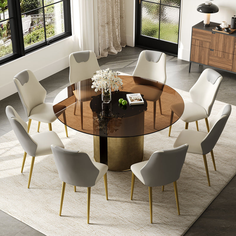 Modern Round Dining Table Set With Glass Top And Steel Legs