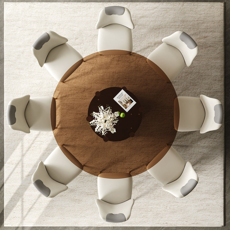 Modern Round Dining Table Set With Glass Top And Steel Legs