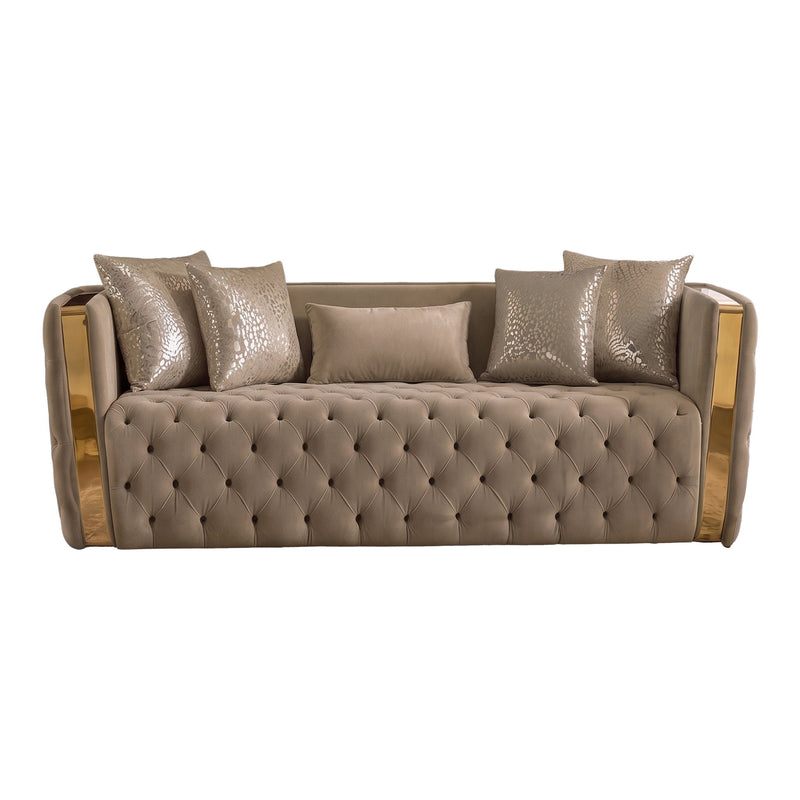 Naomi - Button Tufted Sofa - Taupe