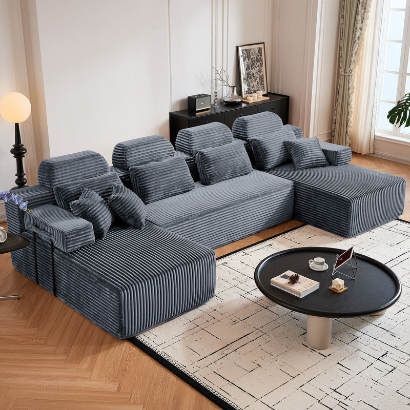 Sectional Sleeper Sofa & Storage Pockets, Modular Couch With Throw Pillows For Living Room