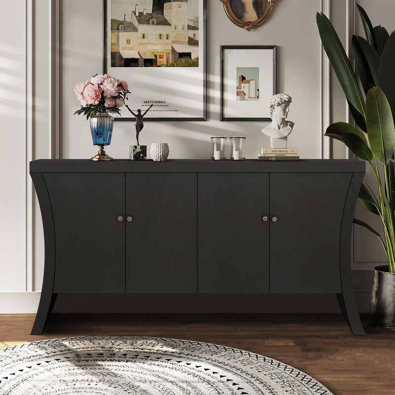Refined Industrial 4 Door Credenza With Arc Legs & Bronze Clasps