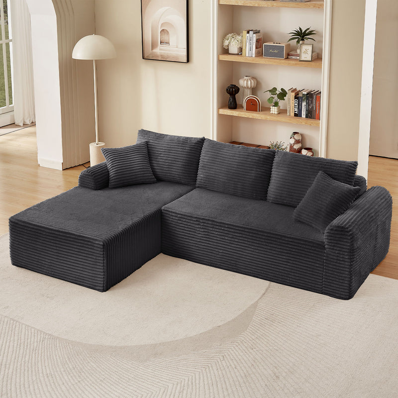 Modular Corduroy Sectional With Arched Armrests, Includes 3 Back Cushions & 2 Throw Pillows