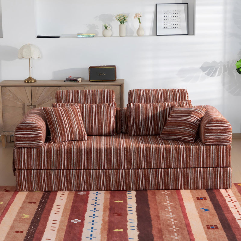 Convertible Sleeper Sofa Bed With High Density Compressed Sponge For Living Room - Red Striped