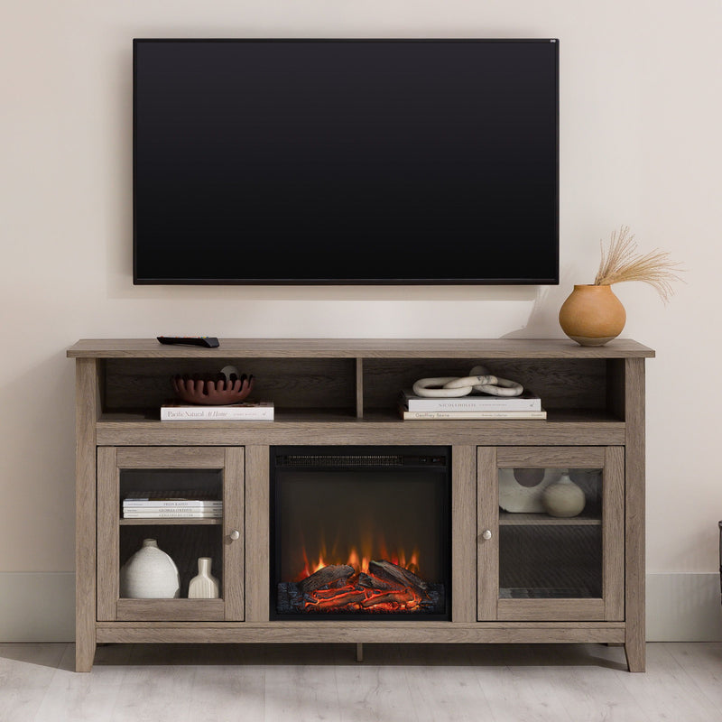 Classic Glass Door Fireplace Tall TV Stand For TVs Up To 65"