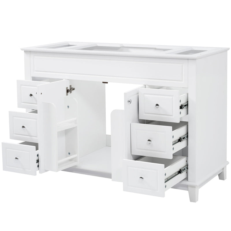 Bathroom Vanity Cabinet Only, 6 Soft Close Drawers & Double Doors With 2 Tier Shelves - White