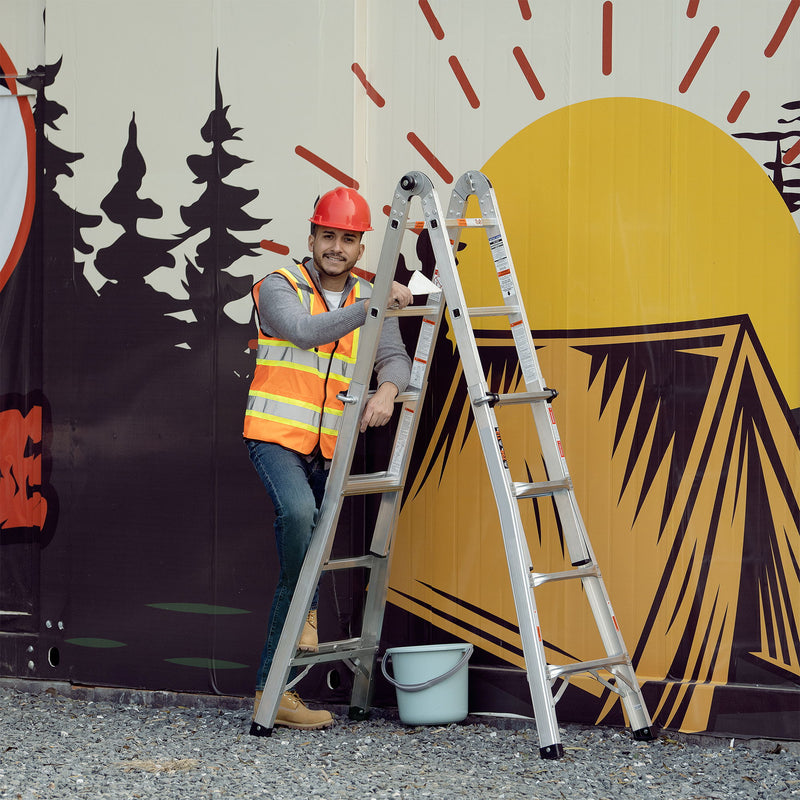 22' Aluminum Multi-Position Ladder With Wheels, 300 Lbs Weight Rating - Metallic Gray