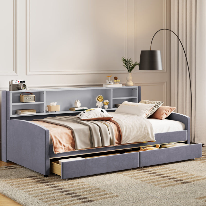 Luxurious Upholstered Platform Bed With Storage Drawers