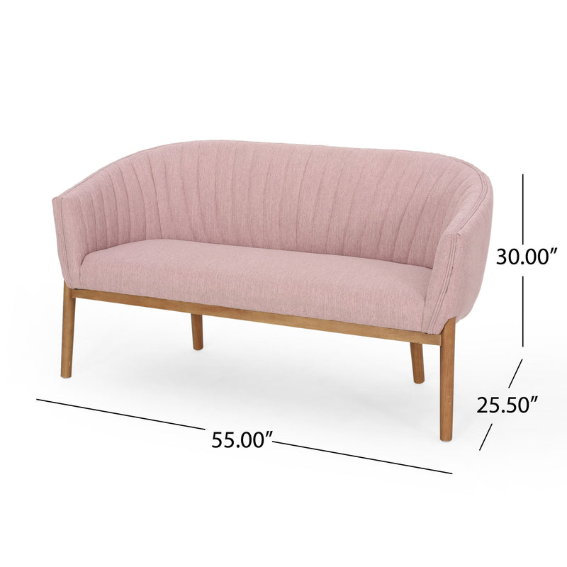Mid Century Modern Loveseat With Channel Stitched Backrest