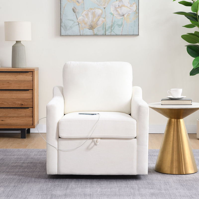 Swivel Arm Chair With USB Type-C Charging And Book Pocket