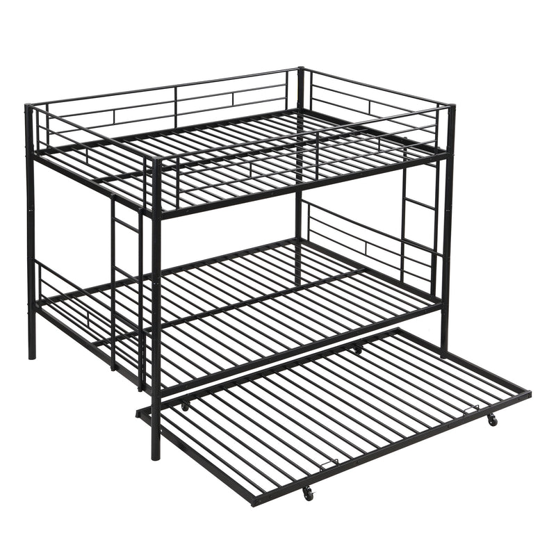 Full Over Full Modern Metal Bunk Bed With Trundle - Black