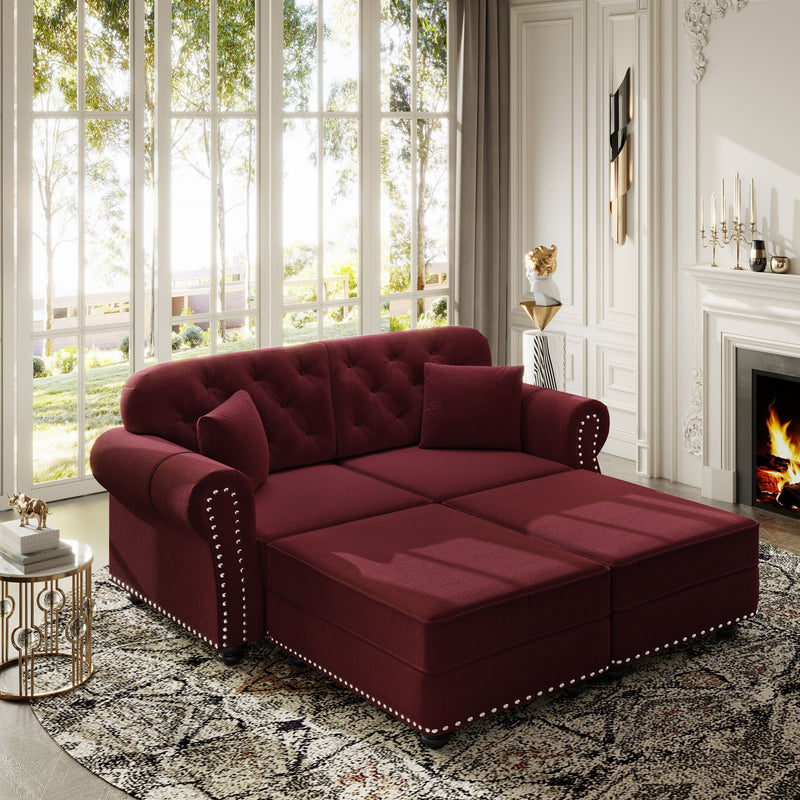 Upholstered Sofa Set With Nailhead Trim And Rolled Armrests, Includes Pillows