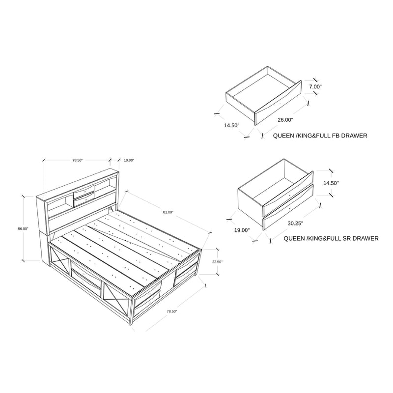 Lucille - 5 Piece Bedroom Set With Storage Drawers And Bookcase Headboard