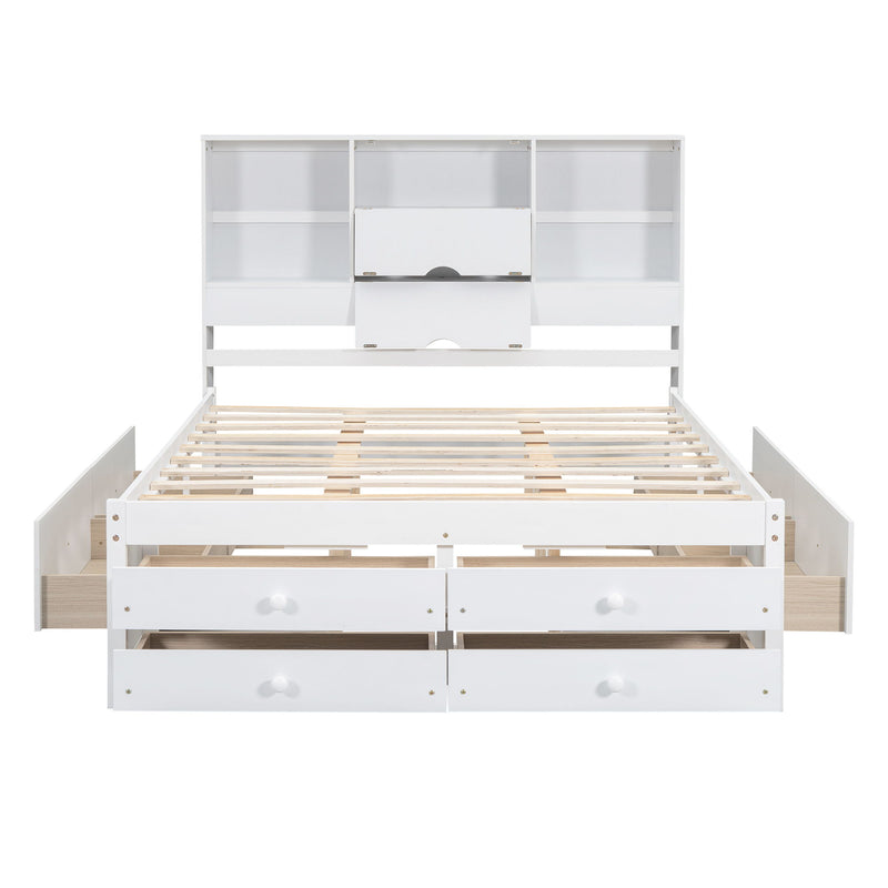 Platform Bed With Storage Headboard And 8 Drawers