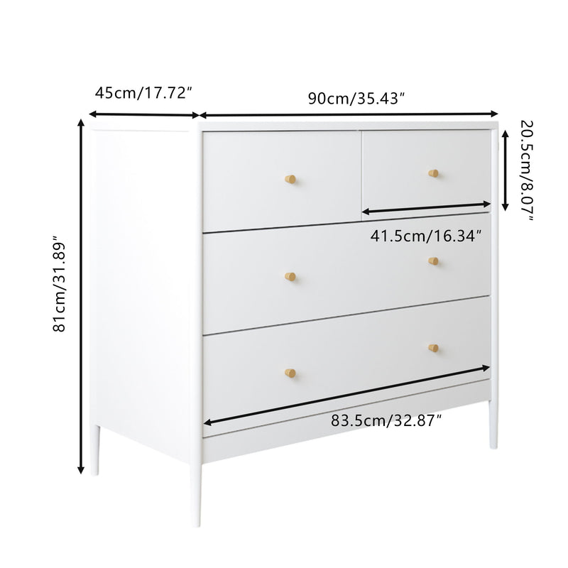 4 Drawer Kids Dresser With Antique Brass Pulls - White