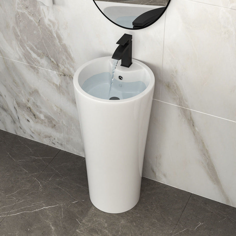 15" Pedestal Sink With Space Saving Design, Smooth Non Porous Surface For Powder Rooms - White