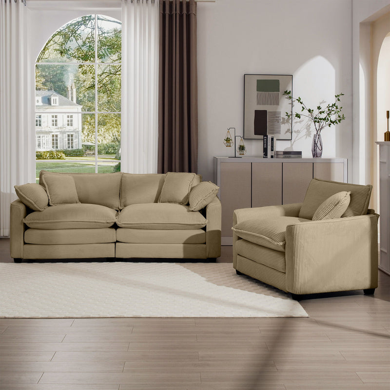 Elegant Corduroy Oversized Sectional Sofa Set With Deep Seats And Flexible Layout