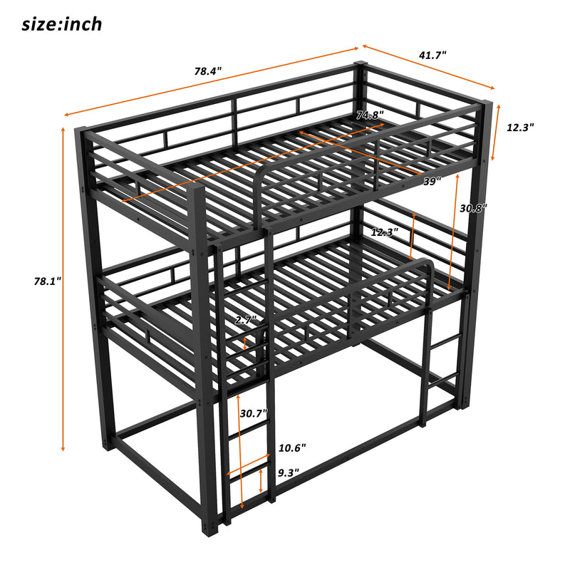 Triple Bunk Bed With Sturdy Construction And Space Saving Design
