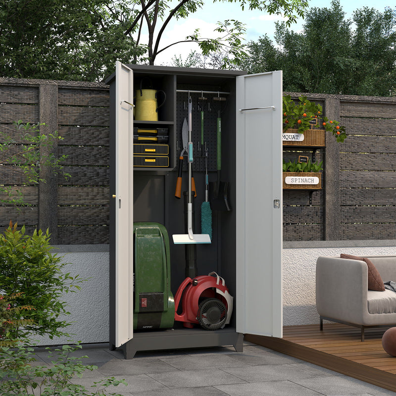 Outdoor Cabinet, Large Capacity Storage Vertical Tall Design With Shelves And Secure Lock