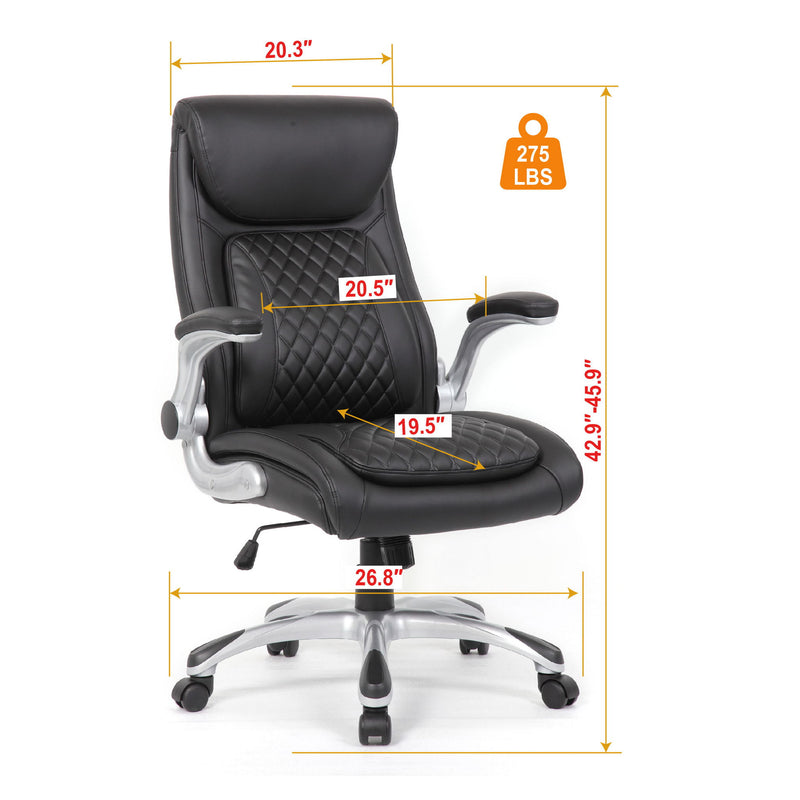 High Back Ergonomic Executive Office Chair, Adjustable Height And Lumbar Support For Home & Office - Black