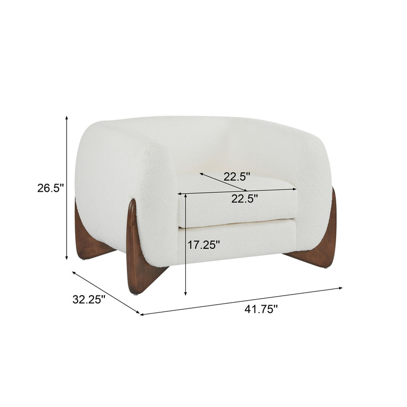 Modern Upholstered Boucle Arm Chair With Tuxedo Design And Triangular Legs