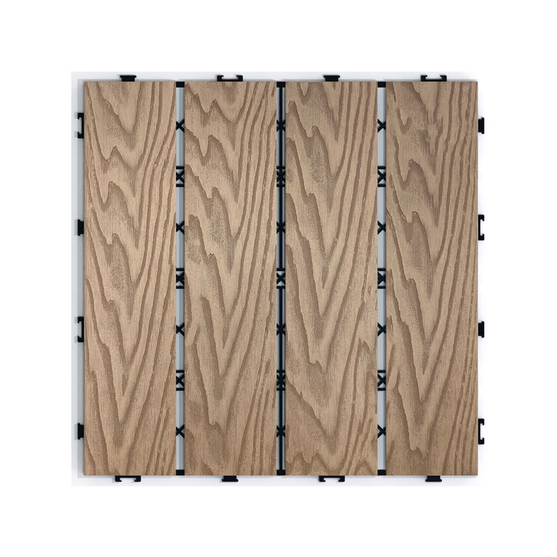 Patio Deck Tiles, Interlocking Diy Flooring For Indoor / Outdoor Use (Set of 22) - Teak