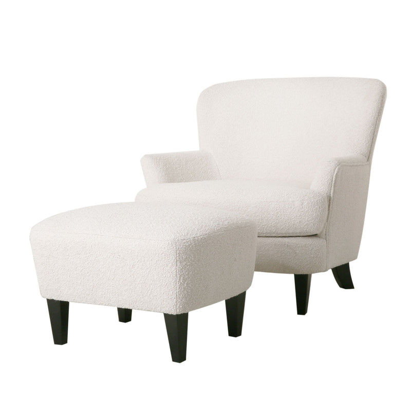 Boucle Fabric Upholstered Living Room Set With Tapered Legs - Cream - Cream