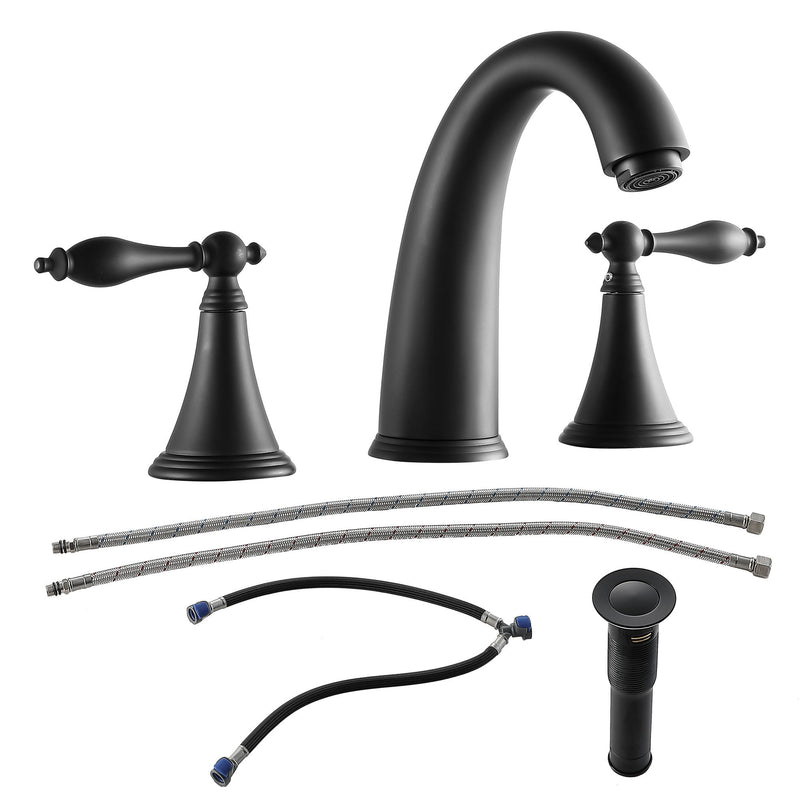 Elegant 2 Handle Widespread Bathroom Faucet With Pop Up Drain And Water Supply Lines