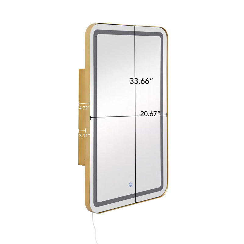 Rectangle Medicine Cabinet Mirror Bathroom Mirror With Storage Wall Mounted Medicine Mirror Cabinet With LED - Gold