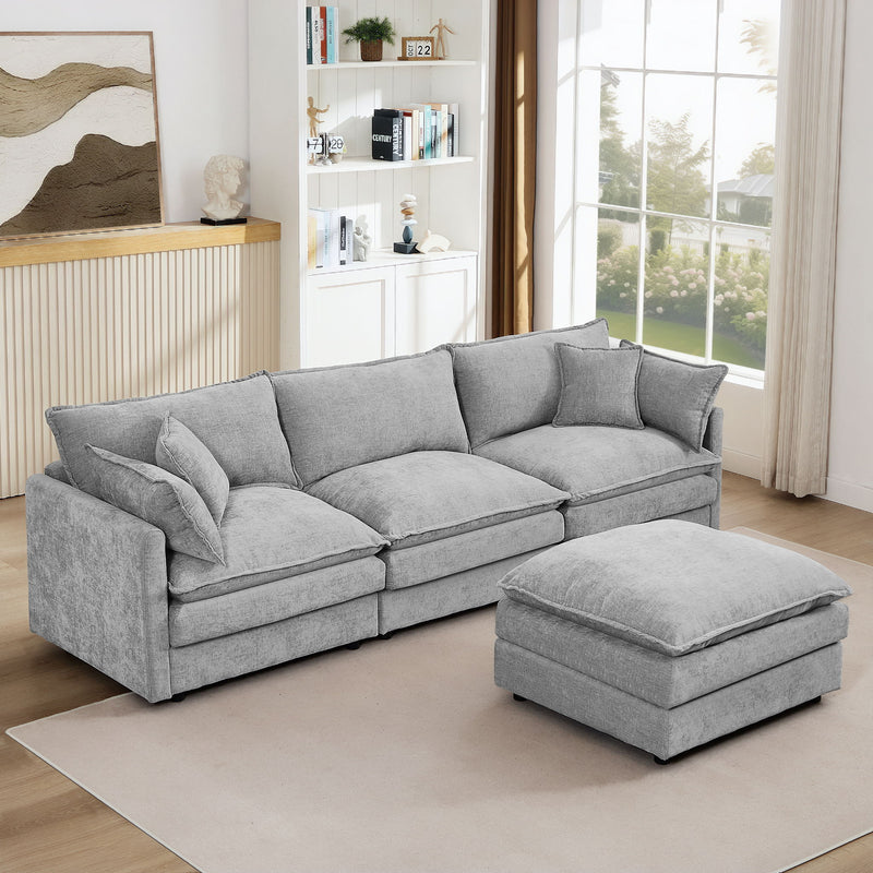 L Shaped Modular Sectional Sofa With Movable Ottoman, 3 Seater Comfortable Seating