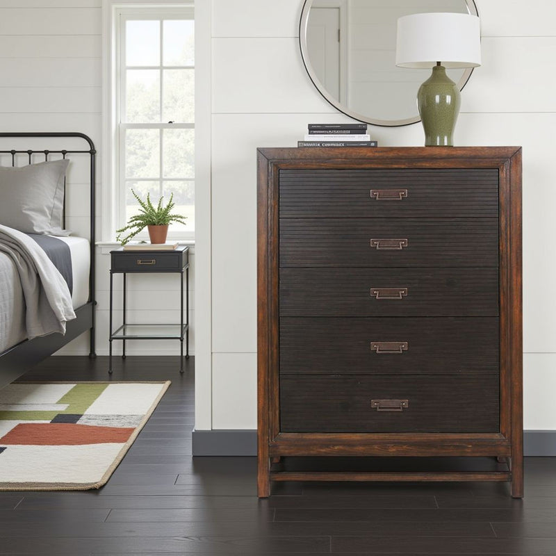 5 Drawer Chest, 2 Tone - Brown