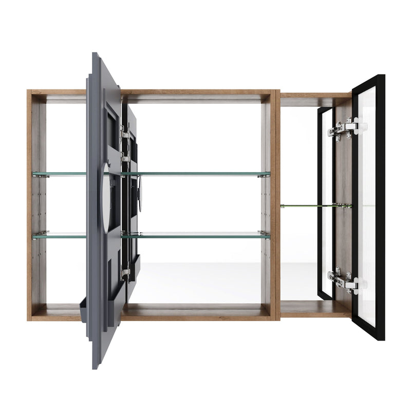 Wall Mounted Bathroom Mirror Cabinet With Soft Close Door, Adjustable Shelves - Imitative Oak