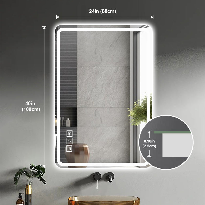 LED Bathroom Mirror Vanity Mirrors With Front Lights Wall Mounted Anti-Fog Frameless Make Up Mirror With Light Copper Free Silver Mirror Horizontal Or Vertical - Silver