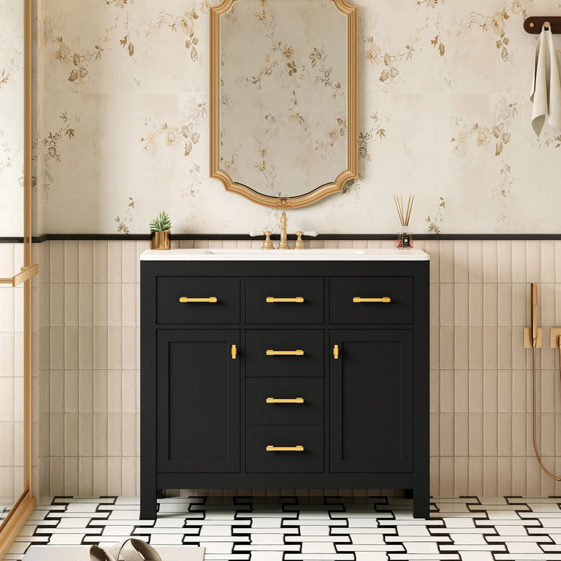 Bathroom Vanity With Sink, Cabinet With 4 Drawers & 2 Soft Close Doors, Rectangular Storage Unit For Bathroom