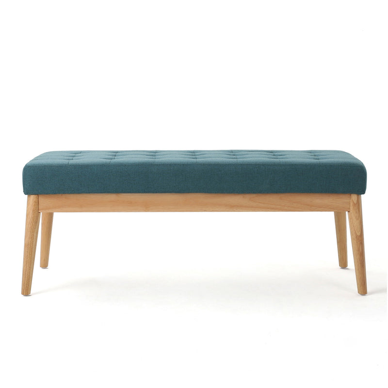 Vibratory - Button Tufted Upholstered Ottoman With Splayed Wooden Legs - Teal / Natural