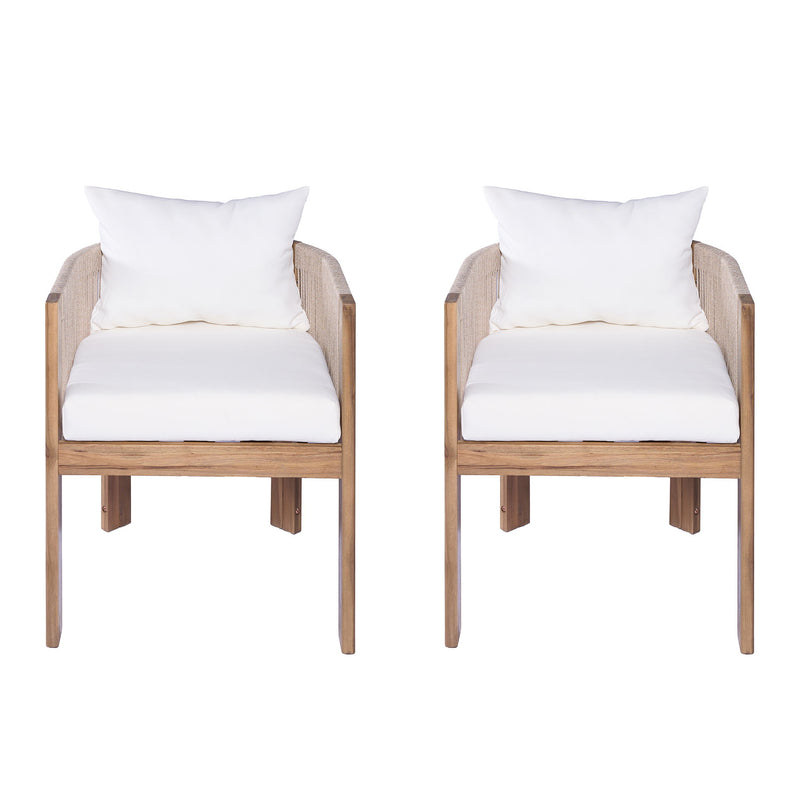 Matera - Patio Dining Chair (Set of 2) With Wraparound Back And Removable Cushion Cover - Teak / Beige