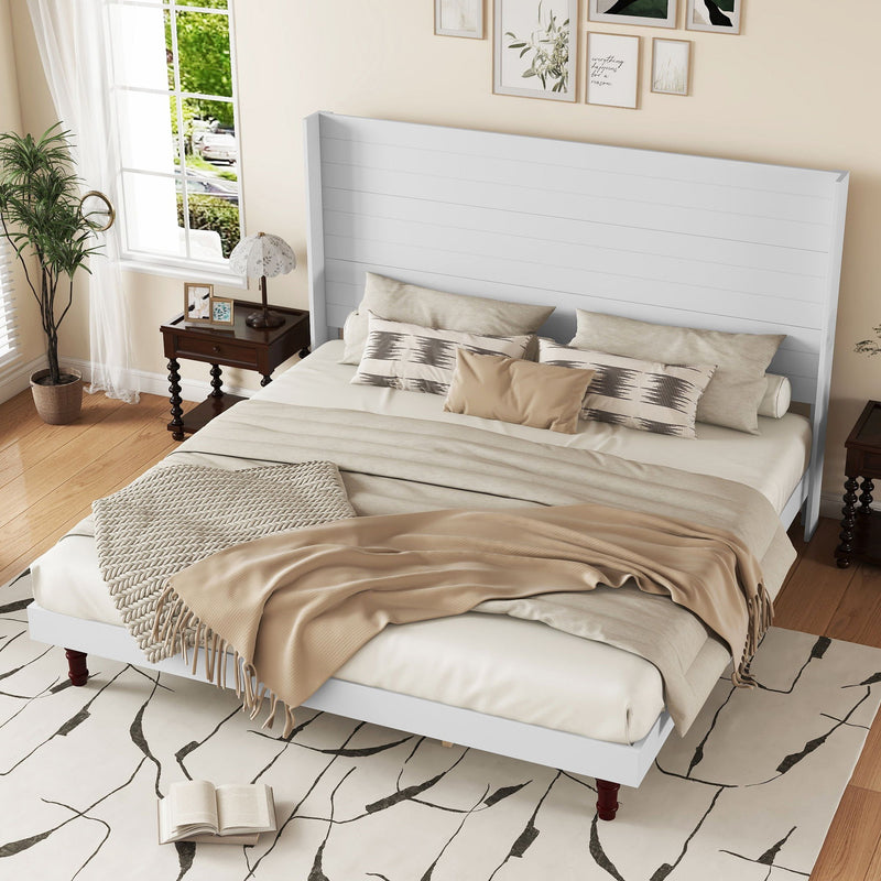 King Size, Stylish High Headboard Bed, High Quality - White