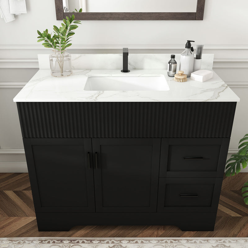 Bathroom Vanity Set, Fluted Cabinet, Soft Close Doors, Single Faucet Hole, Sink Included - Black