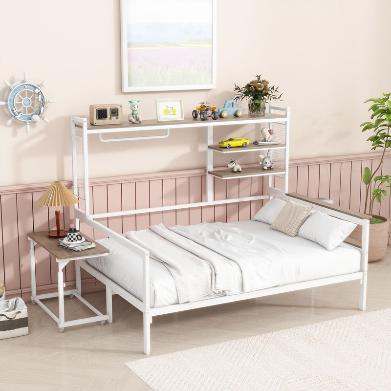 Daybed With Movable Desk, Grid, Shelves And Clothes Hanger