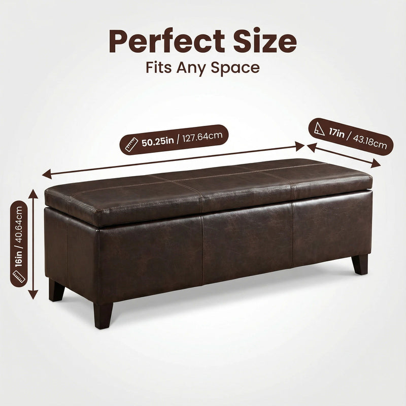 Rectangle Storage Ottoman Bench For Living Room - Brown