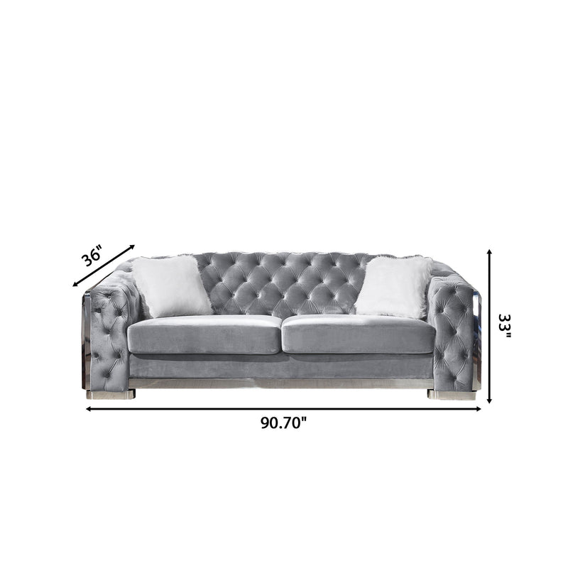 2 Seater Sofa With Button Tufted Diamond Grid & 2 Pillows For Living Room